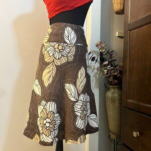 H&M Linen Brown Floral Pattern Skirt